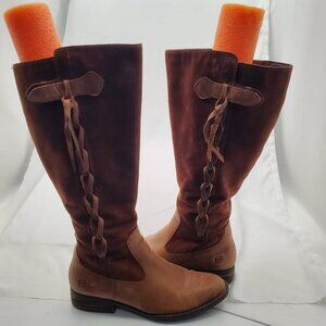 BORN Wide Calf Two-Tone Leather Suede Knee High Riding Boots Lace Up look 6WC